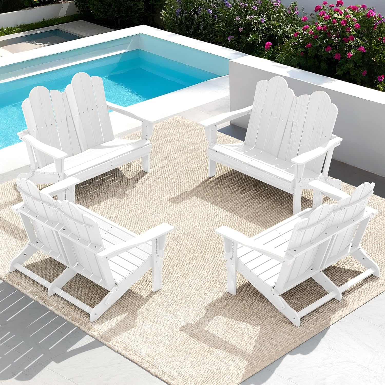 SERWALL Folding Adirondack Bench, HDPE All-Weather Adirondack Loveseat, 660 lbs Capacity, Foldable Outdoor Patio Bench for Deck, Lawn, Garden, Brown