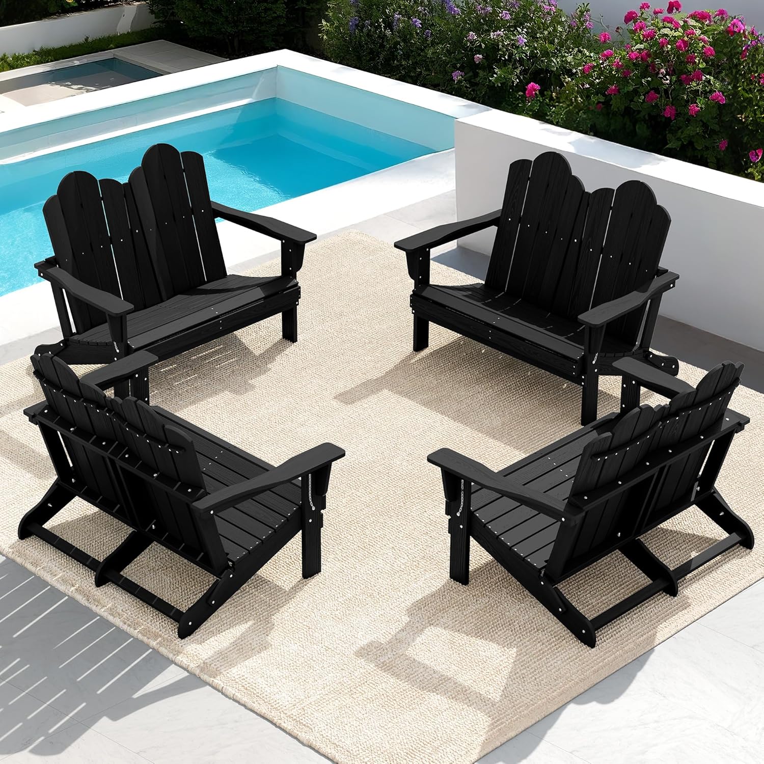 SERWALL Folding Adirondack Bench, HDPE All-Weather Adirondack Loveseat, 660 lbs Capacity, Foldable Outdoor Patio Bench for Deck, Lawn, Garden, Brown