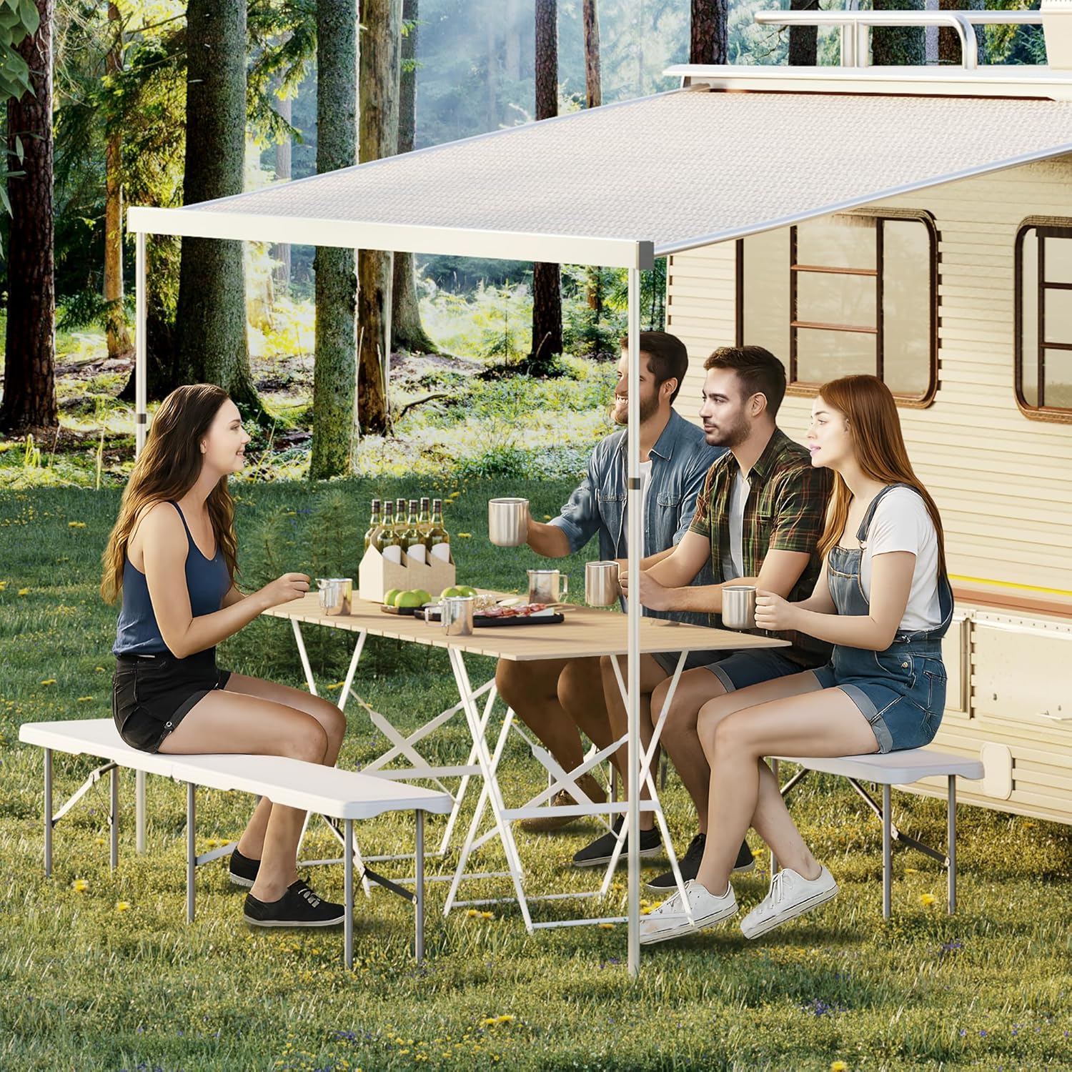 GarveeLife Portable Folding Bench 6 Foot, Plastic Foldable Bench HDPE BenchTop with Carrying Handle for Outdoor Picnic Camping Party Sports Activities - White