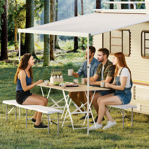 6Ft Plastic Folding Bench, 2 Pack Portable Folding Bench, Foldable HDPE Waterproof Outdoor Benches with Carrying Handle Picnic Camping Sports Party Activities, White (White-1pc)